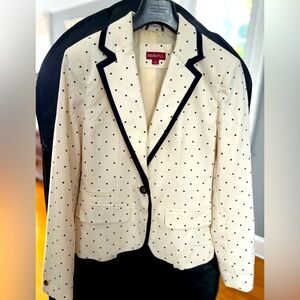 Cream and black polka dot blazer with piping and gold buttons. Size 4.